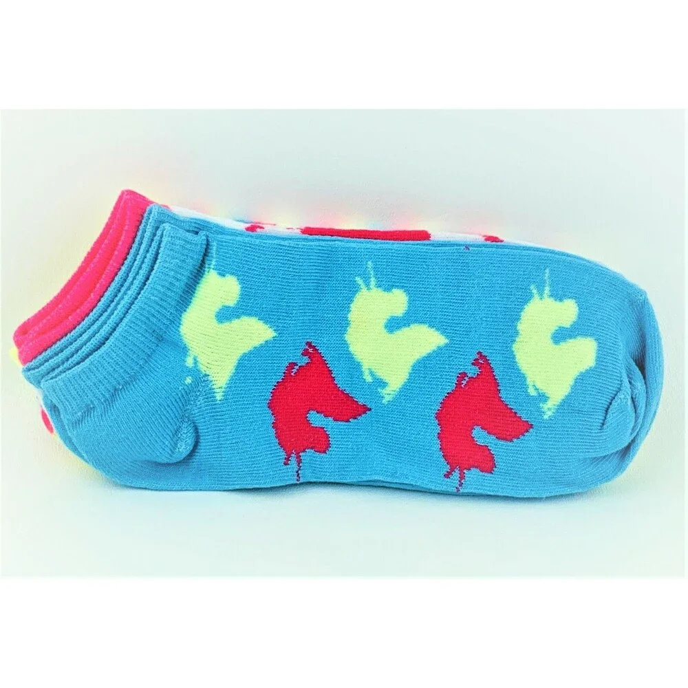 Women's Girls 3 Pk Unicorn Low Cut Socks Novelty Print Pink, Multi Blue Sz 9-11